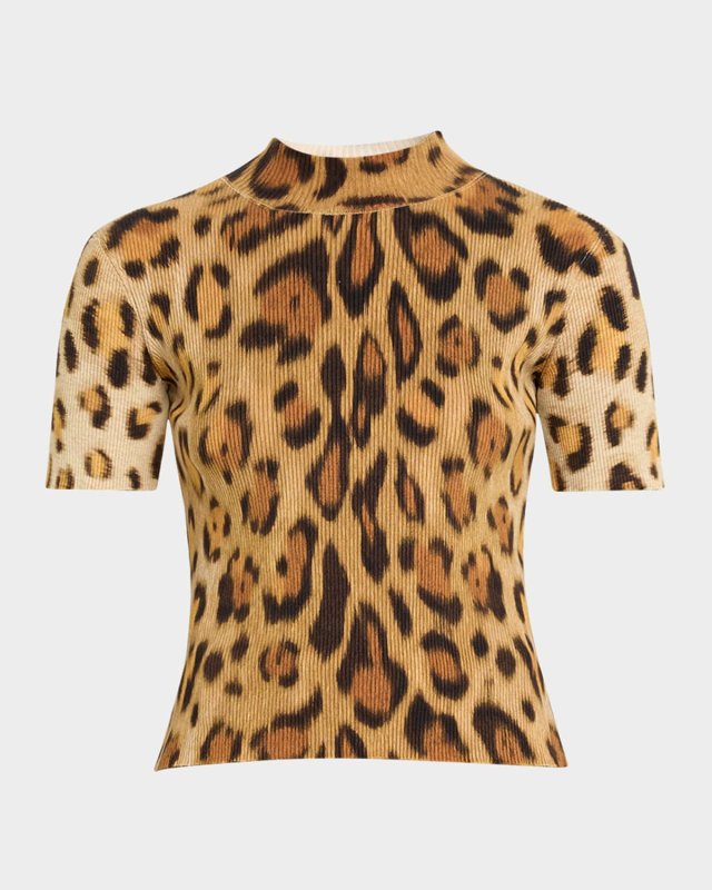 Jaguar Print Ribbed Knit Top